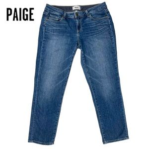 PAIGE Women’s 28 Jimmy Jimmy Crop Jeans Mid Rise Straight Leg Blue Stretch Denim